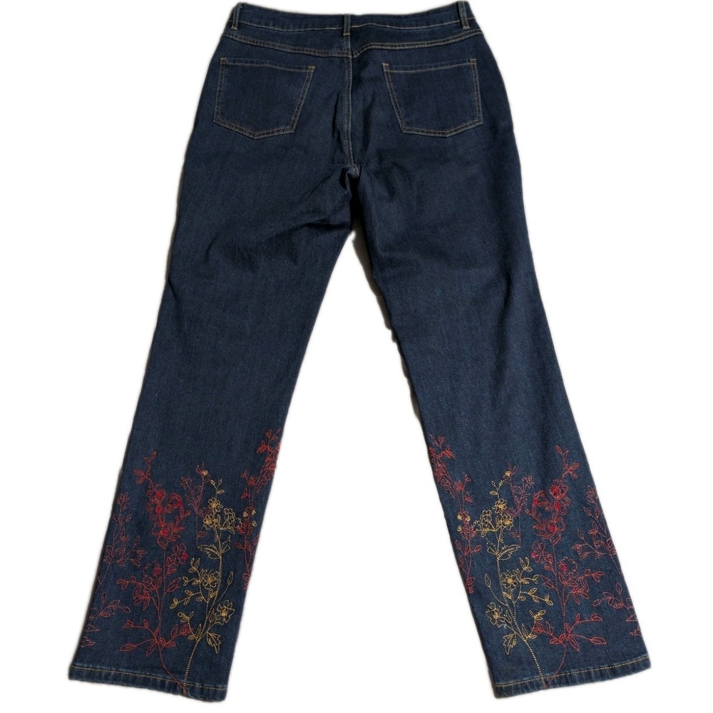 FDJ French Dressing Jeans Suzanne Straight Leg Womens 12 Dark Rinse Embroidered - Picture 2 of 11